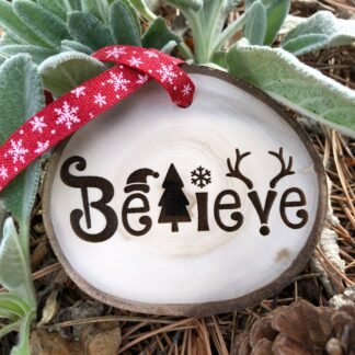 Wooden Christmas Ornament Believe, Personalized Gift, Wood Slices, Santa, Believe Sign, Christmas Gift, Dream Believe, Polar Express