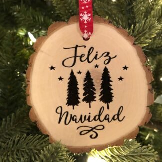 Wooden Christmas Feliz Navidad, Personalized Gift, Wood Slices, Spanish Gifts, Baby Shower Gift, José Feliciano, Próspero año y felicidad