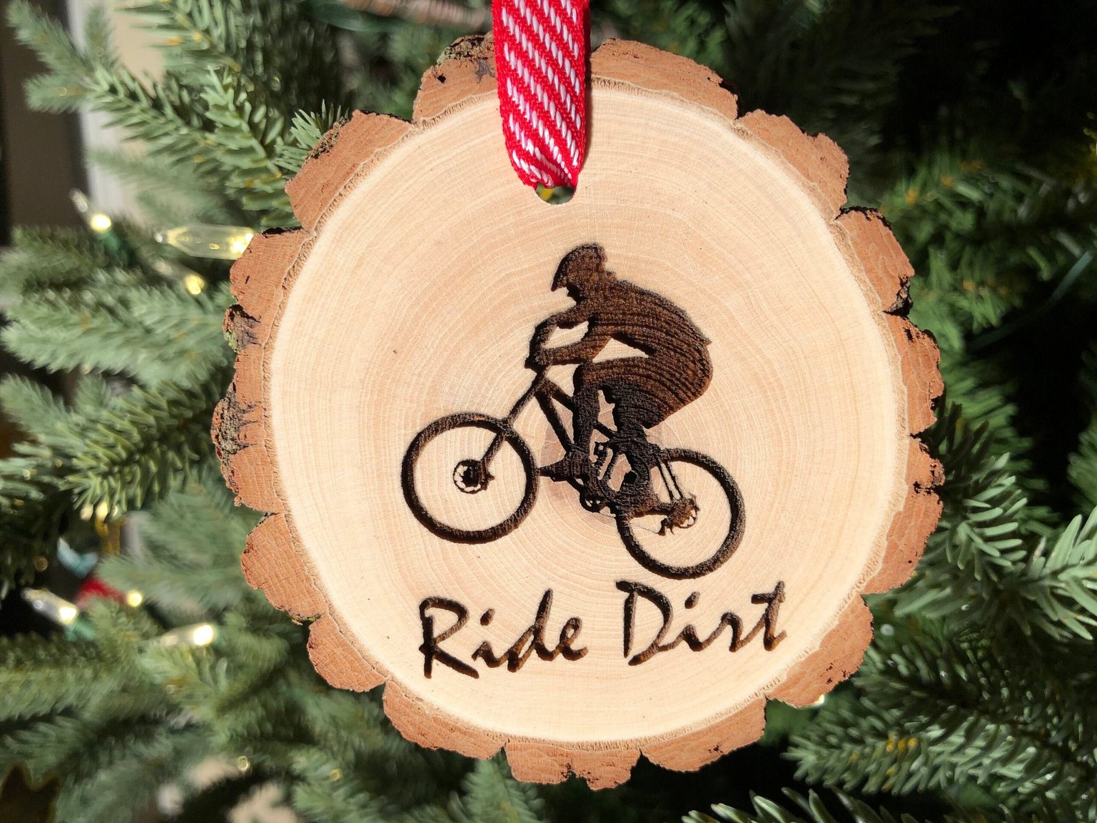 Wooden Christmas Ornament Ride Dirt, Send it, Mountain Bike, Gift for Cyclist, Bicycle Art, Boyfriend Gift, Personalized Gift, Gnarly, Huck