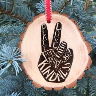 Wooden Christmas Ornament V Sign, Peace Fingers, Peace Symbol, Wood Slice, Hippie, Imagine This, John Lennon, Peace and Love, V for Victory