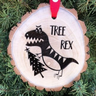 Wooden Christmas Ornament Tree Rex, Dinosaur Ornament, Funny Christmas Ornament for Kids, Wood Slices, SVG, T-Rex Free Personalization
