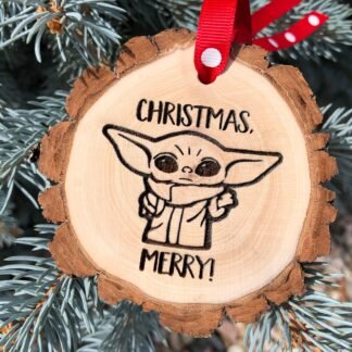 Baby Yoda Christmas Ornament, Star, Mandalorian, Wooden Slice Ornament, Wars, 2021, The Child, Christmas Merry, Free Personalization