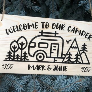 Wooden Camper Sign, Welcome to Our Camper, Handmade Personalized Camping Sign, Campfire, Airstream, Winnebago, Motorhome, Campsite, Cedar