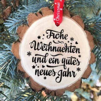 Frohe Weihnachten Und Ein Gutes Neues Jahr Wooden German Merry Christmas Ornament, Stille Nacht, Happy New Year, Free Personalization