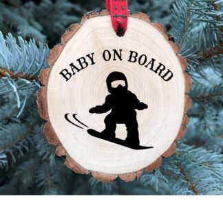 Baby on Board, Snowboard, Ski Vacation Christmas Ornament, Boy Girl Snowboarder Gift, Colorado, Mammoth, Utah, Vail, Free Personalization