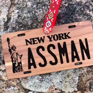 Assman Funny Wooden Christmas Ornament, Cosmo Kramer, New York License Plate, Seinfeld TV Show, Jerry, George, Elaine, Free Personalization