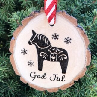 Wooden Christmas Ornament God Jule Dala Horse,  Fröhliche Weihnachten, Danish, Shabby, Dalecarlian Horse, Sweden, Free Personalization