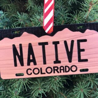 Native Colorado License Plate Ornament, Vanity Plate, Car Charm, Ski Vacation Snow Skier Gift, Western Red Cedar, Free Personalization