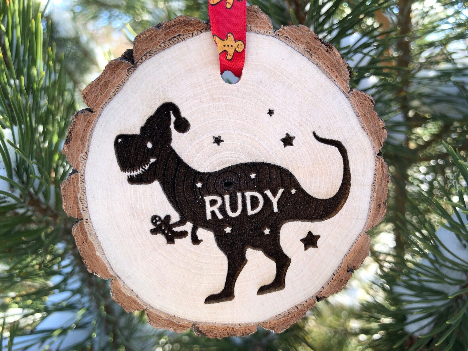 Dinosaur Wooden Christmas Ornament, Kids, Liam, Grayson, Oliver, Ethan, Caleb, Newborn, Grandchild, T-Rex, Triceratops, Free Personalization