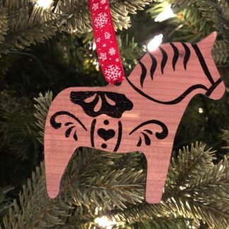 Dala Horse Solid Wood Christmas Ornament, God Jule, Fröhliche Weihnachten, Danish, Shabby, Dalecarlian Horse, Sweden, Free Personalization