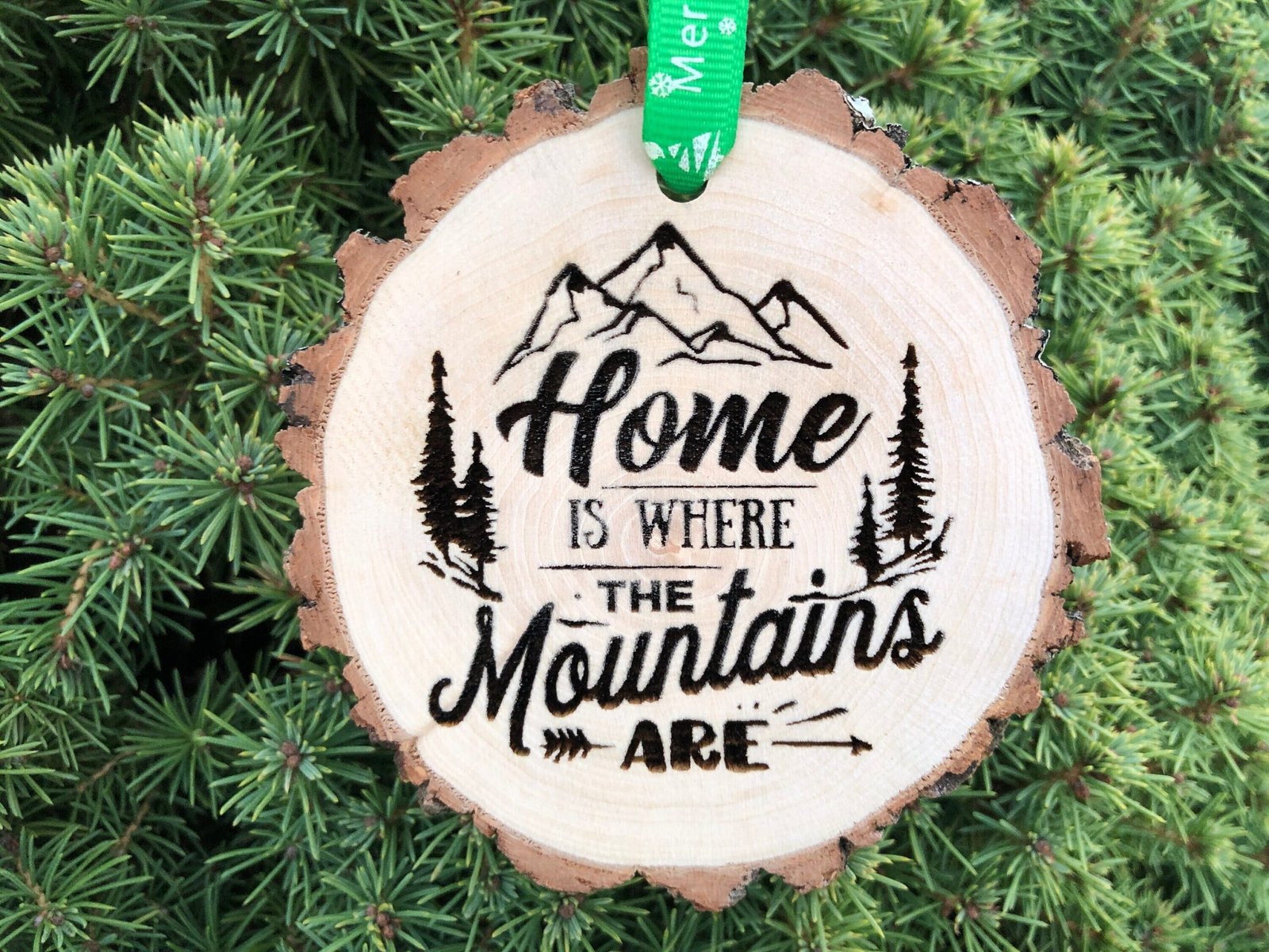 Wooden Christmas Ornament Home is Where the Mountains Are, Gift for Hikers, Hiker Art, Boyfriend Gift, Personalized, Trekking, John Muir