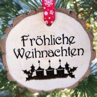 Wooden Christmas Ornament Fröhliche Weihnachten, Merry Christmas German Ornament, Custom Ornament, Rustic Ornament, Wood Slice Ornament, Log