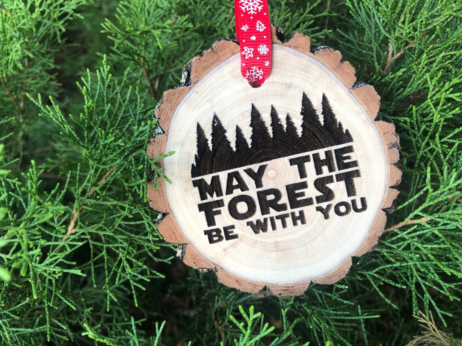 May the Forest Be With You Wooden Christmas Ornament, Hiking, Summer Camp, Trees, Parody, Aspen Log, Family Camp, Sleepaway Camp, YMCA
