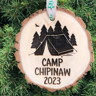 Tent Camping Wooden Christmas Ornament, Summer Camp, Boy Scouts, Forest, Custom, Rustic, Vintage Aspen Log, Family Camp, Sleepaway Camp,YMCA