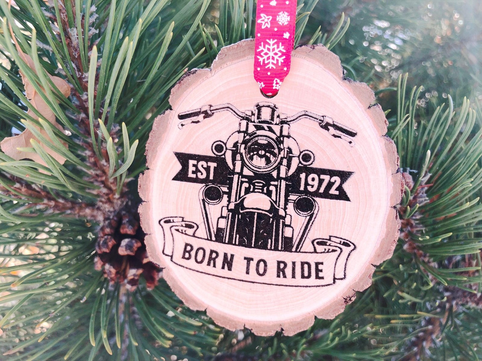 Born to Ride Motorcycle Wooden Christmas Ornament, Harley Lover, Boyfriend Gift, One Percenter, Cruiser, Hog, Free Personalization