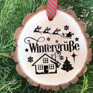 Wintergrüße Wooden German Christmas Ornament, Winter Greetings, Silent Night, Laser Engraved, Fröhliche Weihnachten, Free Personalization
