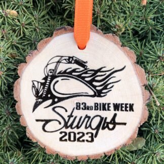 Sturgis Motorcycle Rally Wooden Christmas Ornament, Flaming Tank, Wing Patch, Harley Lover, Boyfriend Gift, Hog, Free Personalization