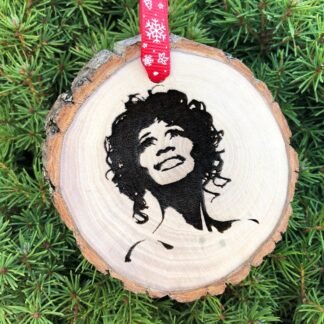 Whitney Houston Wooden Slice Christmas Ornament, Free Personalized Engraved Tribute for Whitney Fans, I'm Every Woman, Greatest Love, I Love