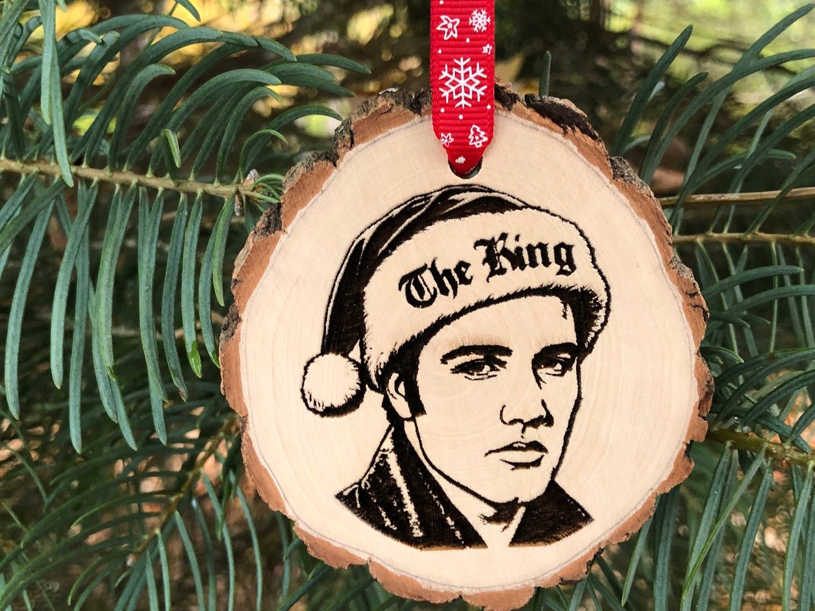 Elvis Wooden Christmas Ornament, The King of Rock 'n' Roll, Blue Christmas, Graceland, Free Personalization