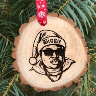 Biggie Smalls in a Santa Hat Wooden Slice Christmas Ornament, Festive Hip-Hop Homage, Rapper, Notorious BIG, Rap Music