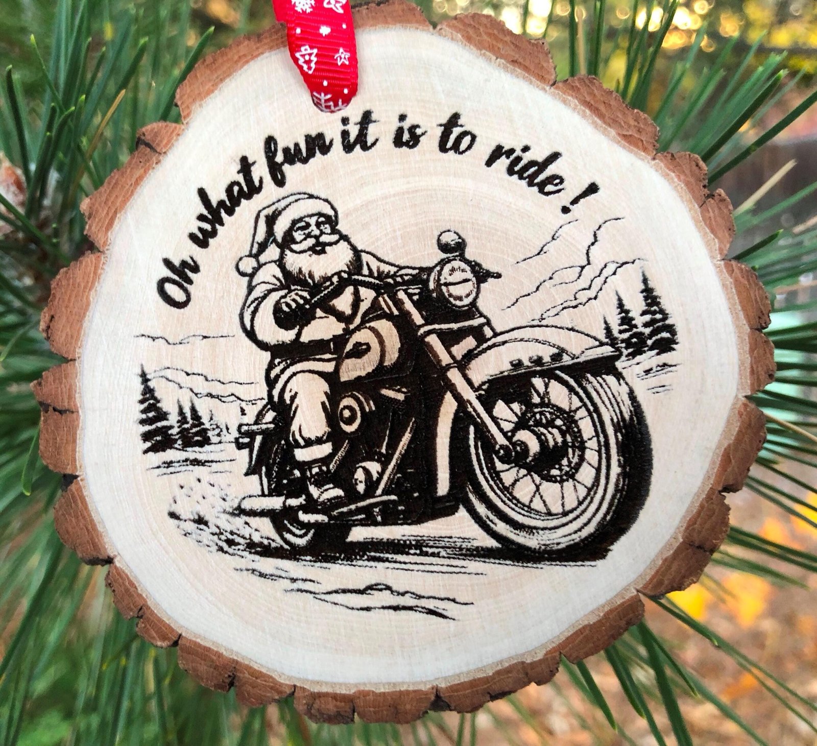 Oh What Fun it is to Ride Wooden Slice Christmas Ornament, Motorcycle Rally, Harley Lover, Boyfriend Husband Gift, Sturgis Rally, Biker