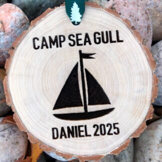 Wooden Camp Ornament, Sailing Christmas Ornament, Custom Ornament, Seagull, Boating, Sailing, Family, Sleepaway, YMCA, Free Personalization