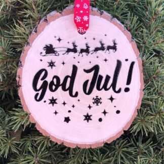 God Jule Wooden Slice Christmas Ornament, Dala Horse,  Fröhliche Weihnachten, Danish, Shabby, Dalecarlian Horse, Sweden, Swedish Ornament
